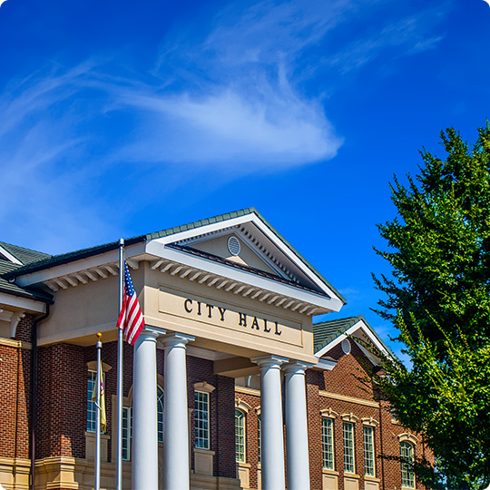 City hall building with American flag