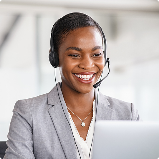 Woman on call with headset on