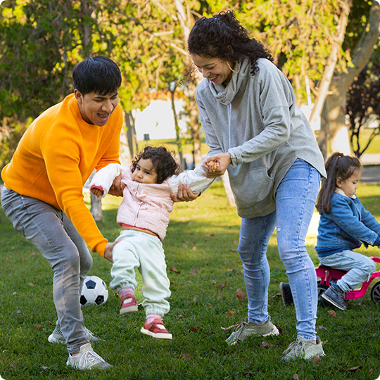 family playing outside