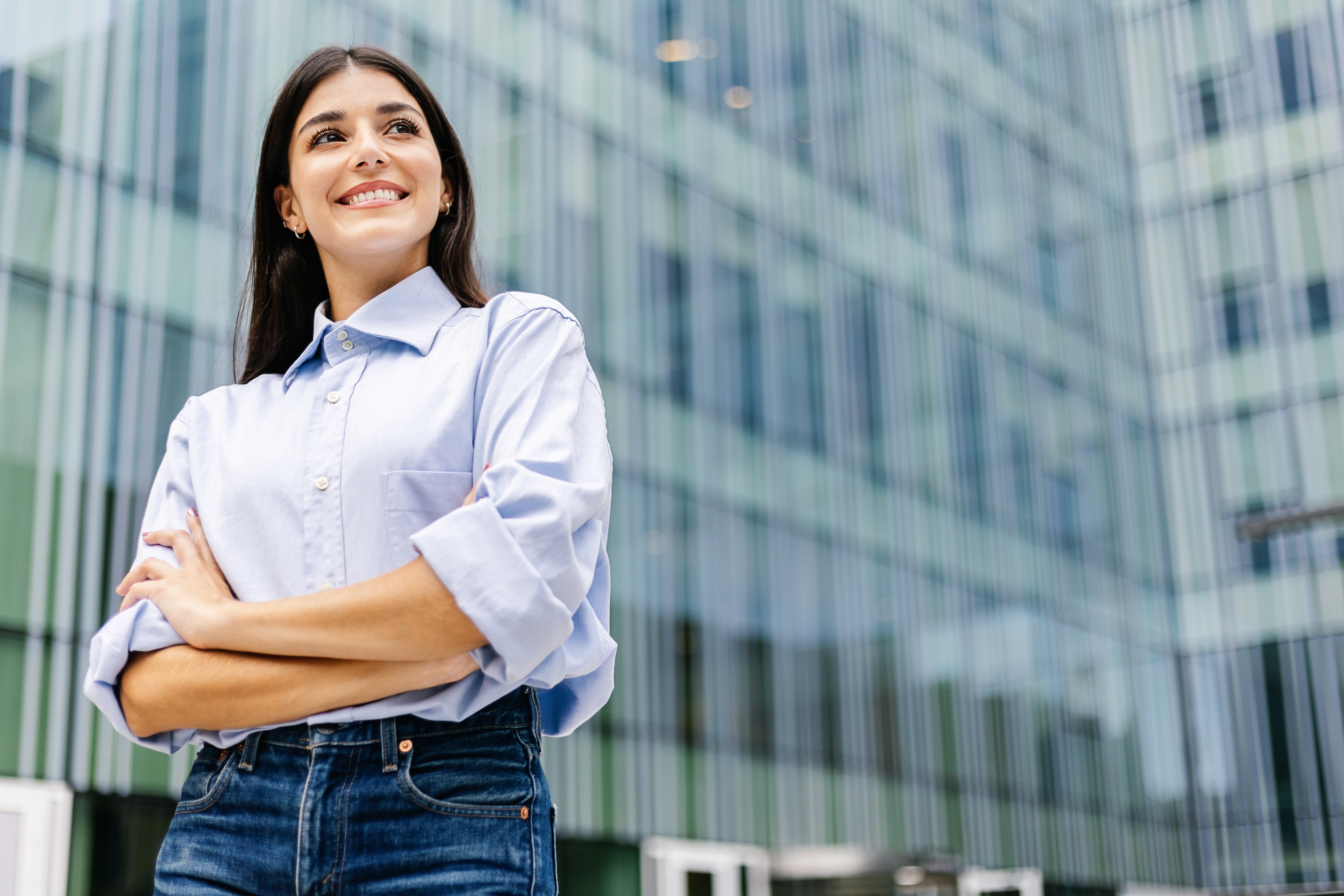 Woman standing in front of building