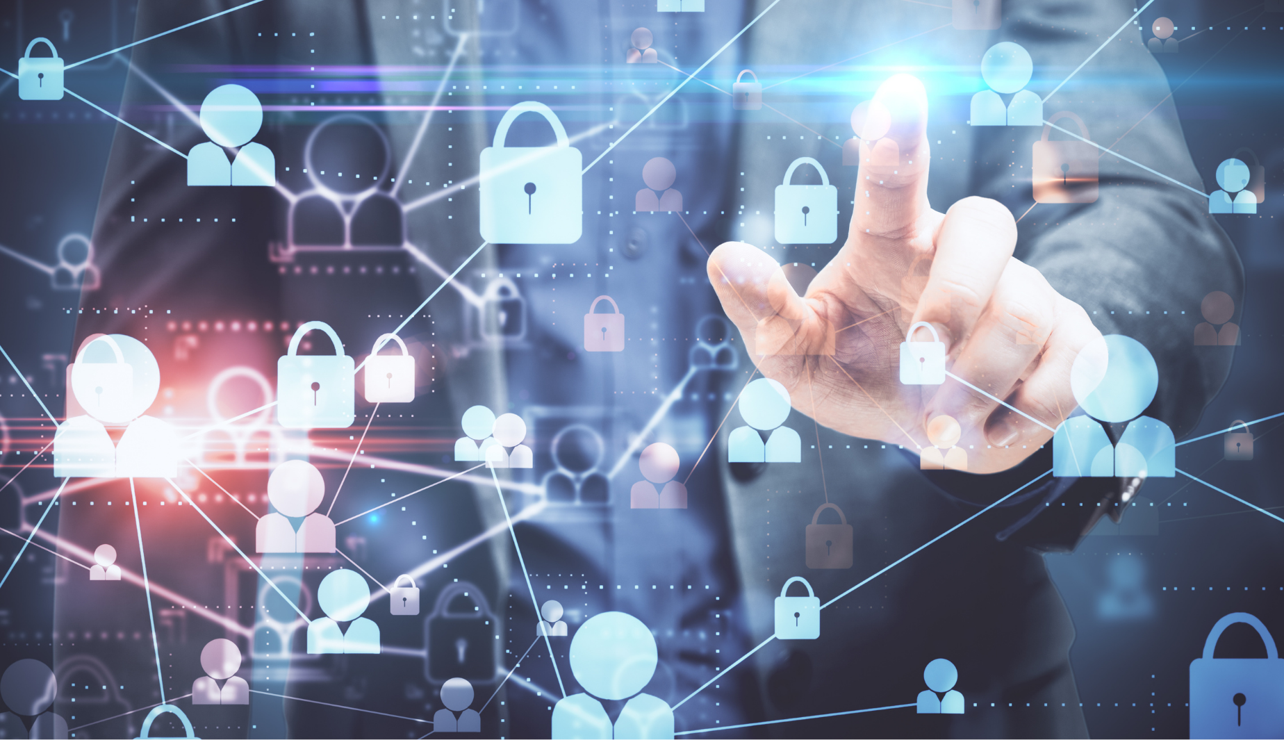 someone pointing to a lock background