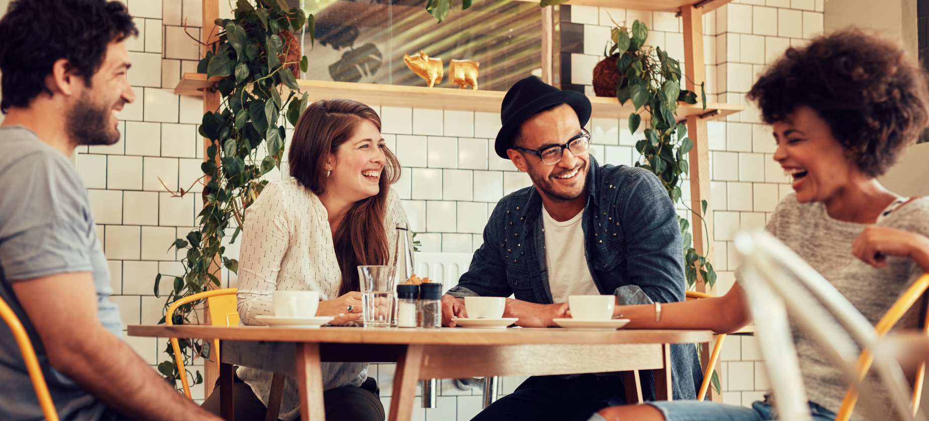 group of friends at a cafe