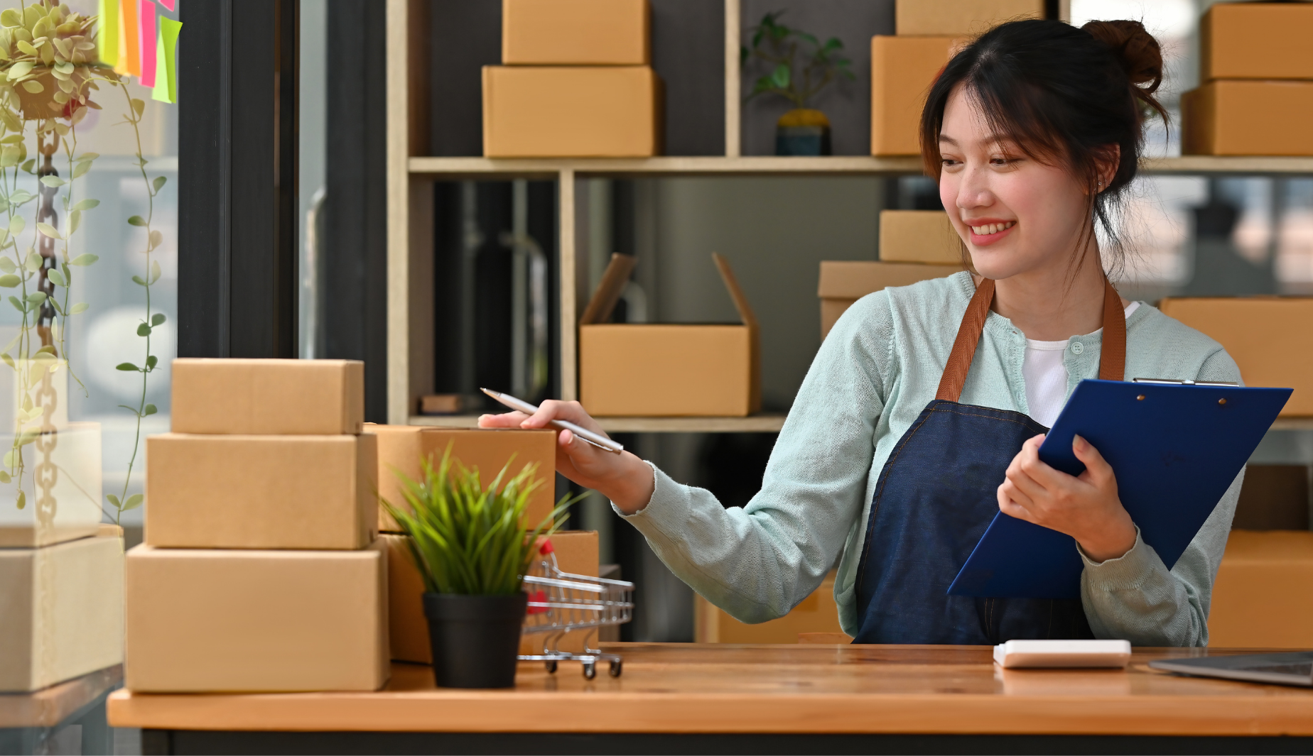 Woman taking inventory