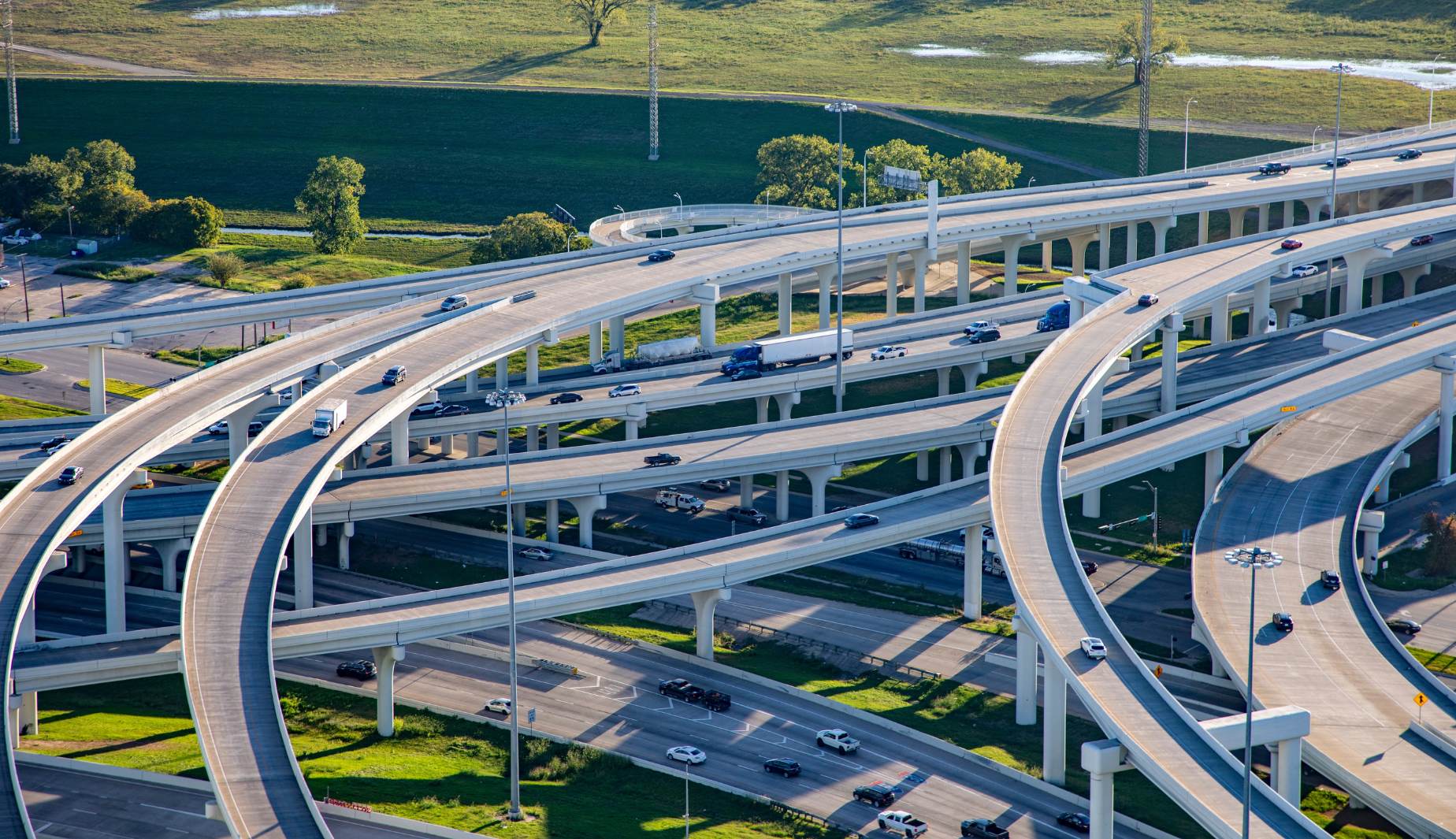 aerial view of highway bridges in Dallas, TX